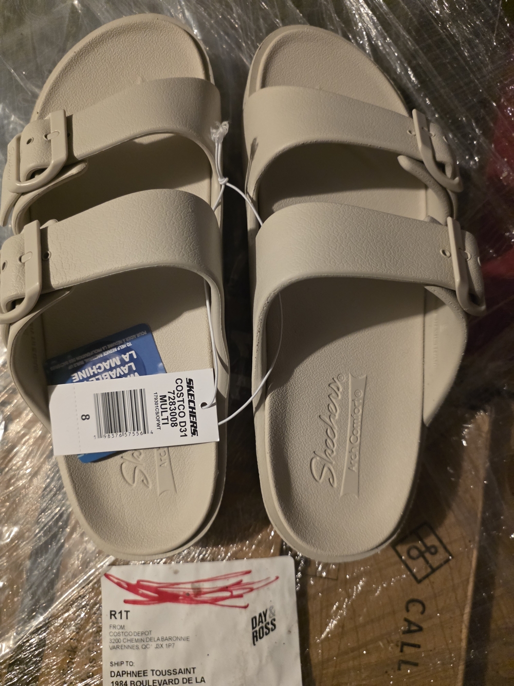 Skechers Two-Strap Slide Sandals in Beige